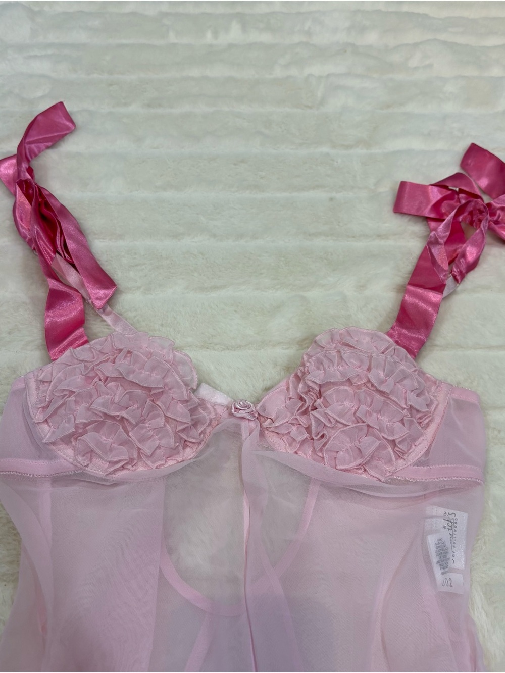 Frederick's of Hollywood Sheer Light Pink Ruffled Babydoll Chemise - Picture 2 of 3